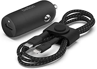 Belkin CCA003bt04BK 20W+Cable USB-C Fast Car Charger 20W-Black with 4Ft USB-C to Lightning Cable (Fast Charger for iPhone, Samsung, Google Pixel and more) - Black