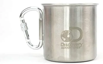 Discovery Adventures Stainless Steel Carabiner Mug With New Foldable Handle, 350Ml By Hirmoz, Silver, Df76614