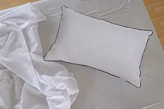 Deyarco Princess Standard Pillow with Single Piping- 85 GSM Microfiber 1cm Stripe Soft Brushed, Filling: 900grms Soft Fiber Size: 50x75cm, White