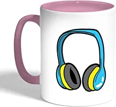 Printed Coffee Mug, Pink Color, headphone