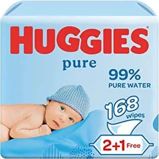 مناديل مبللة للأطفال من هجيز، 99% مناديل مبللة بالماء النقي، 3 عبوات × 56 منديل (168 منديل)