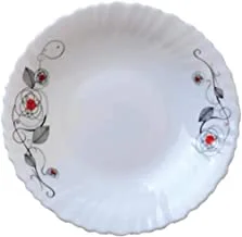9.5inch Opal Ware Soup Plate Liza Soup Plates Pasta Plates | plate with playful Classic decoration | Ideal for Soup, Desserts, Ice Cream and More (White)