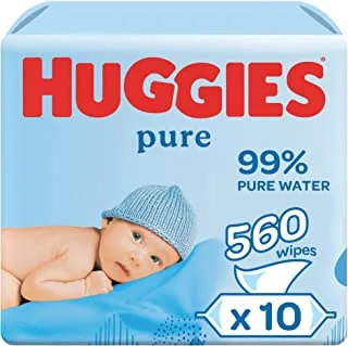 Huggies Pure Baby Wipes, 99% Pure Water Wipes, 10 Pack x 56 Wipes (560 Wipes)