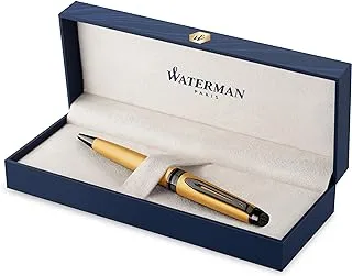 قلم حبر جاف Waterman Expert | طلاء الذهب المعدني مع زخرفة الروثينيوم | نقطة متوسطة | مع علبة هدايا | 9899