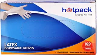 Hotpack Latex Disposable Examination Gloves, Medium, 100 Pieces