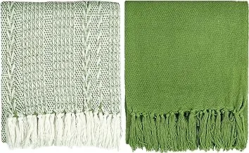 Krp Home Set Of 2 Home Décor Rustic Couch Sofa Chair Bed Batik Throw Blanket With Fringes | Soft Warm Cozy Light Weight For Travelling In All Season |100% Cotton, Sage, 127X154 Cm