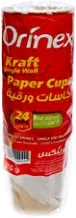Orinex Paper Cups For Hot Drinks , 24 Pcs , White - 6281063440444