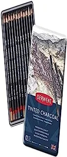 Derwent Tinted Charcoal Pencils In Metal Tin, 4 Mm Core, 12-Pieces Set