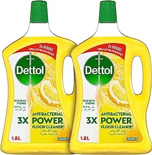 Dettol Antibacterial Power Floor Cleaner (Kills 99.9% of Germs), Lemon Fragrance, Can be Paired with Vacuum Cleaner for Cleaner and Shinier Floors, 1.8L (Twin Pack)