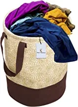 Kuber Industries Metalic Printed Waterproof Canvas Laundry Bag,Toy Storage,Laundry Basket Organizer 45 L (Brown)