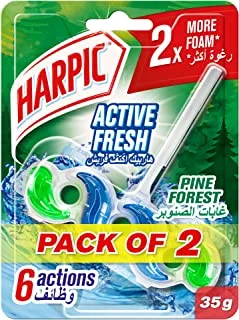 Harpic Active Fresh Pine Forest منظف المرحاض بلوك ، معطر تواليت ، 35 جرام ، عبوة مزدوجة