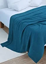 Krp Home 100% Cotton Queen Size Bed Blanket, Waffle Woven Turquise Decorative Blanket, RUStic Pre Washed Super Soft, Cozy, Light Weight Thermal Blanket/Throw For Couch, Travel, 228X228Cm, Denim Blue