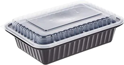 Soft N Cool Hotpack - 5 Pieces Black Base Rectangular Microwavable Container With Lids 38 Ounce, Hsmbb8388