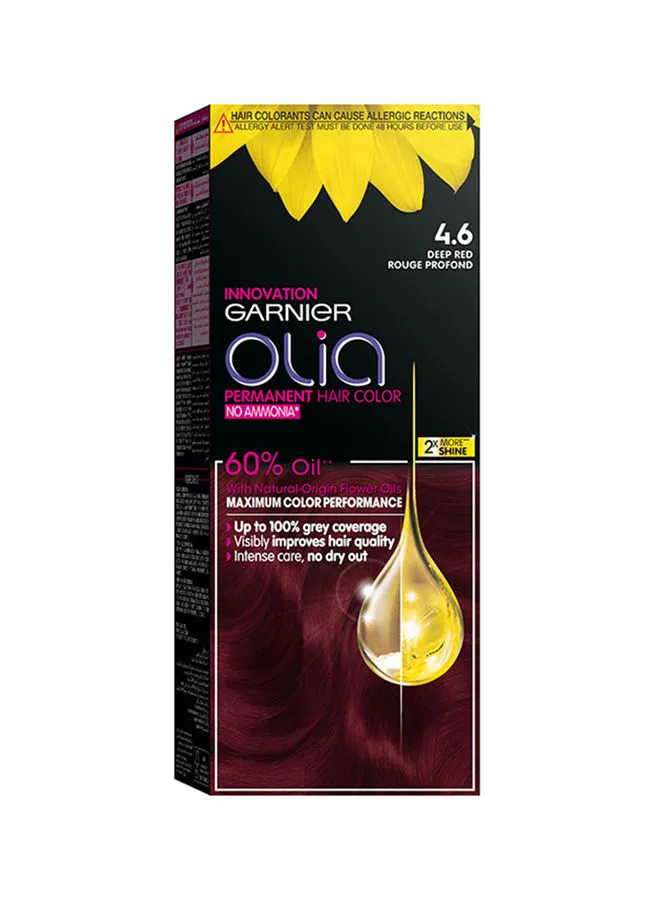 GARNIER Olia No Ammonia Permanent Brilliant Color 60% Oil-Rich Permanent Hair Color 4.6 Deep Red 50g 50g 12ml