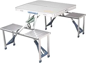 Discovery Adventures Foldable Aluminum Picnic Table With Chair, Lightweight & Easy To Carry For Outdoor Garden, Camping, Silver