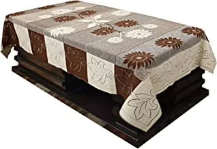 Kuber Industries Flower Design Cotton 4 Seater Center Table Cover, Brown