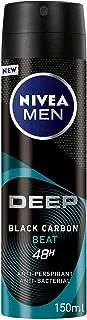 NIVEA MEN Antiperspirant Spray for Men, 48h Protection, DEEP Beat Black Carbon Antibacterial, Wood Fresh Scent, 150ml