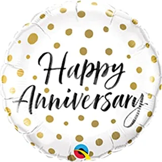 Qualatex Happy Anniversary Gold Dots Round Foil Balloon, 18-inch Size, multicolour