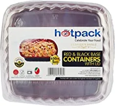 Hotpack Red & Black Base Meal Prep Container 650 mlWith Clear Lids 5 Pieces ' 5 Units