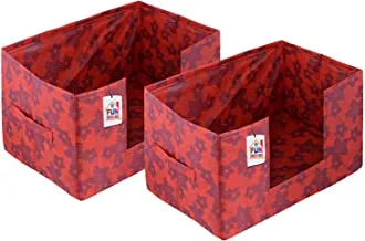 Fun Homes Metalic Flower 2 Pieces Large Capacity Space Saver Closet, Stackable and Foldable Saree, Clothes Storage Bag, Non-Woven Rectangle Cloth Saree Stacker Wardrobe Organizer (Red)
