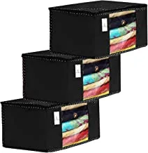 Kuber Industries 3 Piece Non Woven Fabric Clothes Organizer Set With Transparent Window, Extra Large, Black, 43X35X22 Cm
