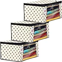 Fun Homes Polka Dots Printed 3 Pieces Non Woven Fabric Saree Cover/Clothes Organiser for Wardrobe Set with Transparent Window, Extra Large (Ivory)