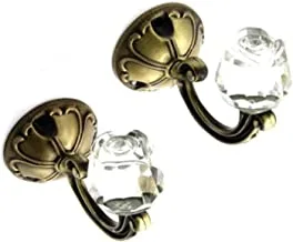 Set Of Two Clear Wall Mounted Crystal Curtain Tie Backs With Base Brass Color And Rose Shape S-0817