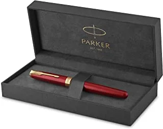 Parker Sonnet Fountain Pen, Red Lacquer With Gold Trim, Medium Nib (1931474)