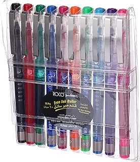 Roco RQ-28520ST10 0.7 mm Free Ink Roller Ball Pen 10 Pieces, Multicolor