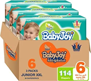 Babyjoy Compressed Diamond Pad, Size 6, Junior Xxl, 16+ Kg, Mega Box, 114 Diapers