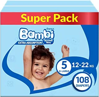Sanita Bambi, Size 5, XL, 12-22 Kg, Super Box, 108 Diapers