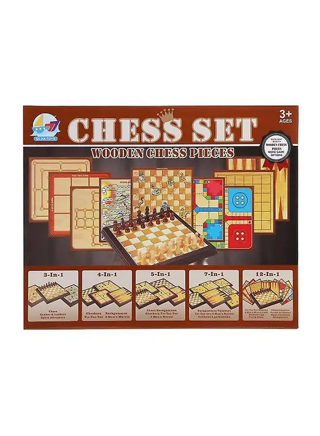 مجموعة الشطرنج الخشبية من QI JIA Toys 7 في 1
