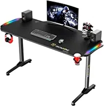 Gaming Desk 140Cm, Professional Rgb Gaming Table, Carbon Fiber Waterproof Surface, Cup Holder, Headphone Hook And Power Management Box, Gamepad Holder And Mouse Pad Black, Gt-351Rgb By Datazone