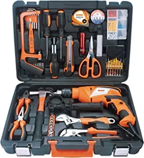 Lawazim 810W Electric Corded Hammer Drill, Impact Drill Set, 13mm Chuck, 0-3000RPM, with 100-Piece Accessories for Wood, Metal, and Concrete Drilling Ideal for Home, Garden and DIY
