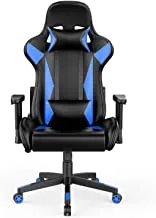 كرسي الألعاب المعتمد من BIFMA - كرسي مكتب بتصميم السباق - مع مسند رأس قابل للإزالة ووسادة ظهر عالية - أزرق وأسود ، معتمد من BIFMA