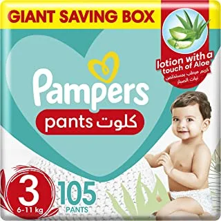 Pampers Aloe Vera, Size 3, Midi, 6-11 kg, Giant Saving Box, 105 Pants Diapers