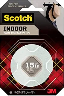 Scotch Mount Indoor Tape 1 in x 50 in (2.54cm x 1.27m) | Holds up 6.8 kg whole roll | White color | Multi-Surface| Easy to use | No Tools | Double Sided Adhesive Tape | 1 roll/pack
