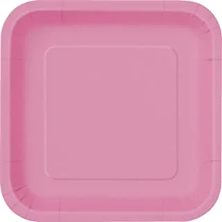 Unique Square Paper Plates 14 Pieces Set, Hot Pink, 8 3/4-Inch, 31437