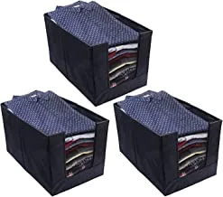 KUBER INDUSTRIES 3 Piece Non Woven Shirt Stacker Wardrobe Organizer Set, Black, 40 cm x 25 cm x 24 cm