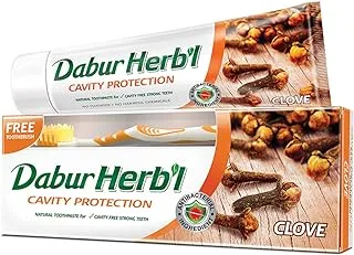 Dabur Herbal Cavity Protectection Clove Toothpaste | Enriched with Clove | Natural Toothpaste For Cavity Free Strong Teeth - 150g + Toothbrush