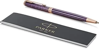Parker Sonnet Slim Ballpoint Pen, Prestige Chiselled Purple Matrix Rose Gold Plated Trim, Medium Point Ink Refill | 8569