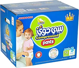 Babyjoy Compressed Diaper Pants, Size 5 Junior, Jumbo Box, 12 To 18 Kg, Count 72, Package May Vary