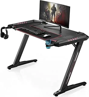 EUreka Ergonomic Z2 Gaming Desk 50.6'' Z Shaped Office Pc Computer Gaming Table With Retractable Cup Holder Headset Hook Rgb Light For Men Boyfriend Female Gift
