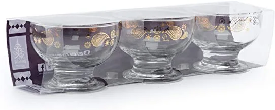 مجموعة وعاء الآيس كريم الزجاجي الوستارية بيزلي ذهبي / 3 قطع