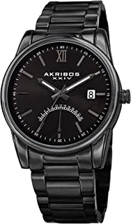 Akribos XXIV 24 Hour Retrograde Indicator and Date Display Men's Stainless Steel Band Watch - AK962BK, Analog