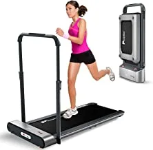 PowerMax Fitness JogPad-5 (5.0HP Peak) Smart Walk Double Fold Treadmill With Remote Control And Bluetooth App For Android & iOS, black/silver