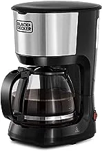 BLACK+DECKER 750W 1.25L Coffee Maker/Coffee Machine 10 Cup Glass Carafe, With Drip Stop Mechanism To Avoid Spillage And Dishwasher Safe, For Drip Coffee and Expresso Black DCM750S-B5