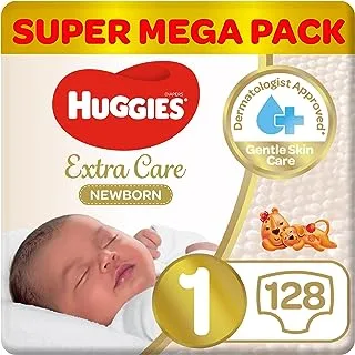 Huggies Extra Care Newborn, Size 1, Up to 5 kg, Twin Jumbo Pack, 128 Diapers