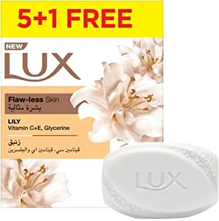 LUX Bar Soap for flaw-less skin, Lily, with Vitamin C, E, and Glycerine, 75g x 6