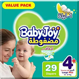 Babyjoy Compressed Diamond Pad, Size 4+, Large+, 12-21 Kg, Value Pack, 29 Diapers